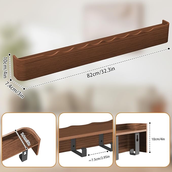 Wall Mounted Coat Rack with Shelf, Wooden Entryway Organizer with Hidden Metal Hooks for Hanging Coats Bags Keys, Modern Floating Shelf for Hallway Bathroom - Image 2