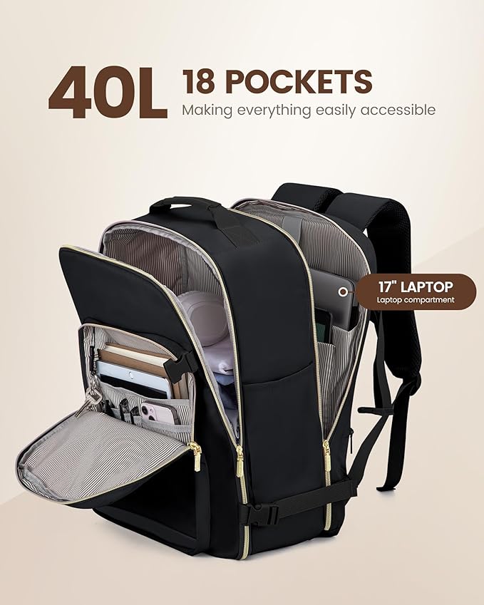 LOVEVOOK 40L Travel Backpack Flight Approved Carry on Backpack,3 Packing Cubes,Waterproof Personal Item Travel Bag,TSA Carry on Luggage Suitcase Travel Essentials,Gifts for Women & Men,fits 17" Laptop - Image 3