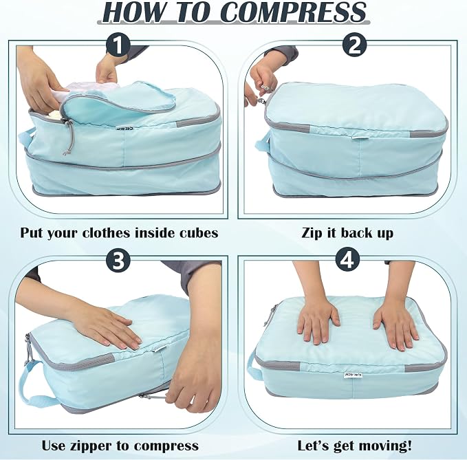 Extra Large Compression Packing Cubes for Travel Essentials, 2 Set Expandable Travel Cubes for Packing Compression Bags Luggage Suitcase Organizer, Blue - Image 6