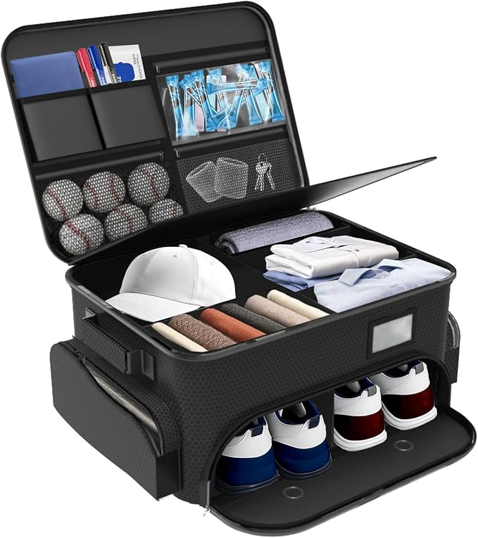 WALMANN Golf Trunk Organizer – Large 2-Layer Storage Bag with Ventilated Shoe Compartments for 2 Pairs, Waterproof Foldable Golf Gear Organizer by WALMANN