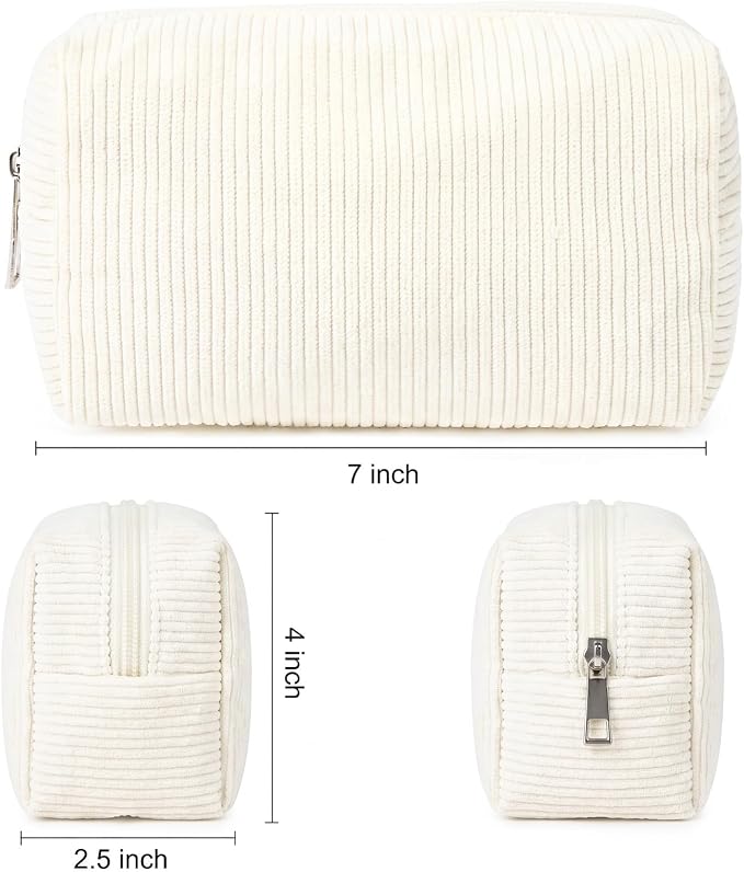 SOIDRAM 2 Pack Corduroy Makeup Bag for Women, Beige Makeup Pouch Small Cosmetic Bag Travel Toiletry Organizer for Skincare, Brushes & Essentials - Image 5