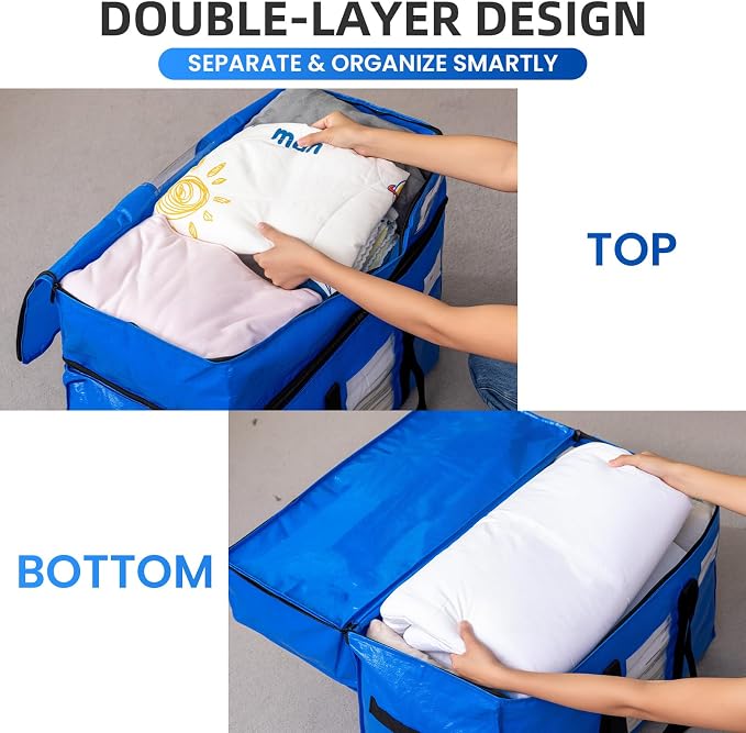 TAILI 2 Tier Extra Large Moving Bags, 4 Pack Blue Heavy Duty Totes For Storage with Visible Window, Wrap Around Handles, Storage Bags for Space Saving, Alternative to Moving Boxes - Image 5