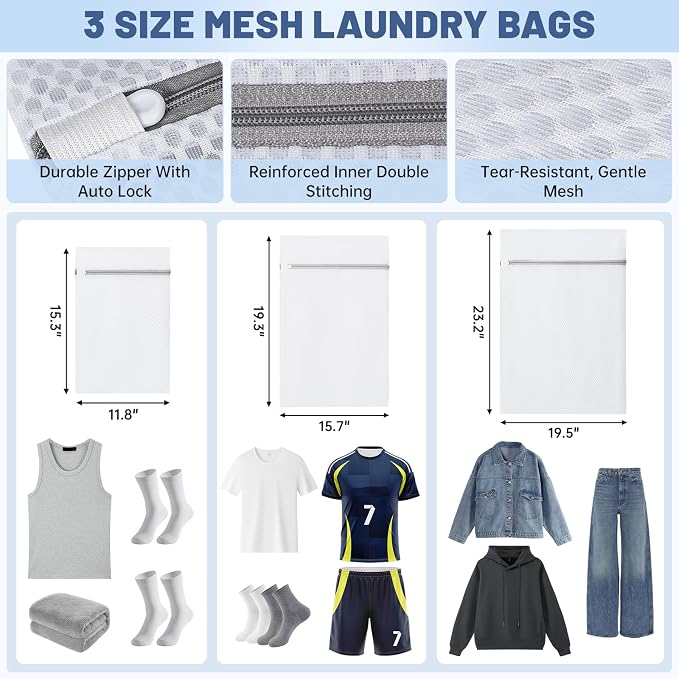 170L Laundry Backpack Bag with 3 Sizes Mesh Wash Bags Empty, Extra Large 2 in 1 Laundry Hamper Basket with Shoulder Straps, Freestanding Laundry Bag for College Dorm, Laundromat, Apartment (Blue) - Image 2