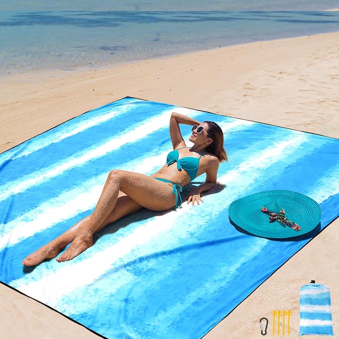 AISPARKY Beach Blanket Waterproof Sandproof Extra Large, Oversized Beach Mat, Quick Drying&Compact&Lightweight, Picnic Blankets Vacation Essentials for Outdoor Beach Camping (79" X 83" (4 Person)) by AISPARKY