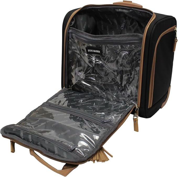 steve madden Designer 15 Inch Carry on Suitcase- Small Weekender Overnight Business Travel Luggage- Lightweight 2- Rolling Spinner Wheels Under Seat Bag for Women (Harlo Black) - Image 8