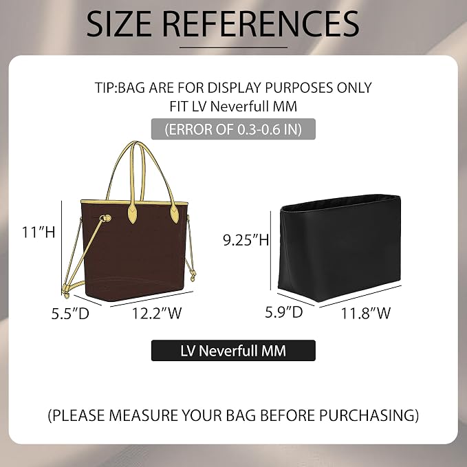 Doxo Purse Organizer Insert for LV Neverfull MM, Premium Nylon Bag Organizer with YKK Zipper & Laptop Sleeve & Bottle Holder, Multi Compartments Lightweight Waterproof Handbag Interior Divider, Black - Image 2