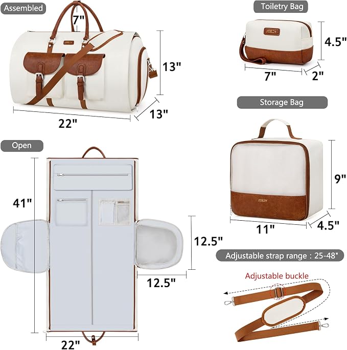 Garment Duffle Bag for Travel - Convertible Carry on Garment Duffel Travel Bag for Women Men Large Weekender Bag with Shoes Pouch 2 in 1 Hanging Suit Travel Duffel Bag 3pcs Set - Image 6