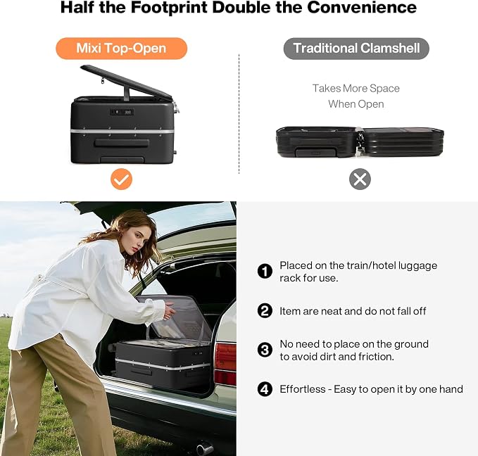 mixi 24 Inch Checked Luggage PC Hard Shell Suitcase Top Opening Aluminum Frame Travel Suitcases with Wheels, Blcak - Image 3