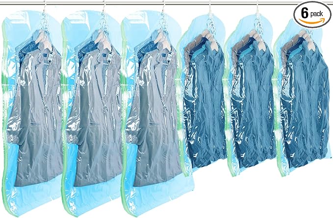 TAILI Hanging Vacuum Sealer Storage Bags Space Saver Bags for Clothing, Suits and Jackets, Closet Organizers, (3 Long, 3 Short) Blue by TAILI