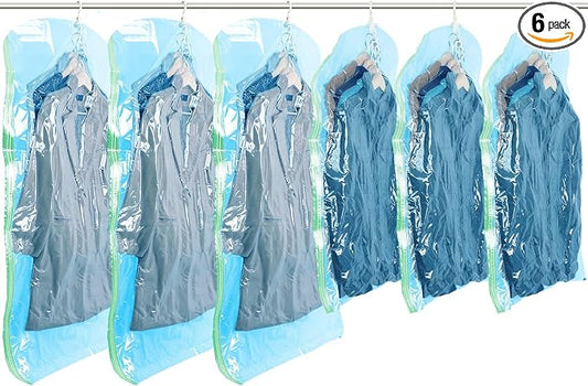 TAILI Hanging Vacuum Sealer Storage Bags Space Saver Bags for Clothing, Suits and Jackets, Closet Organizers, (3 Long, 3 Short) Blue by TAILI
