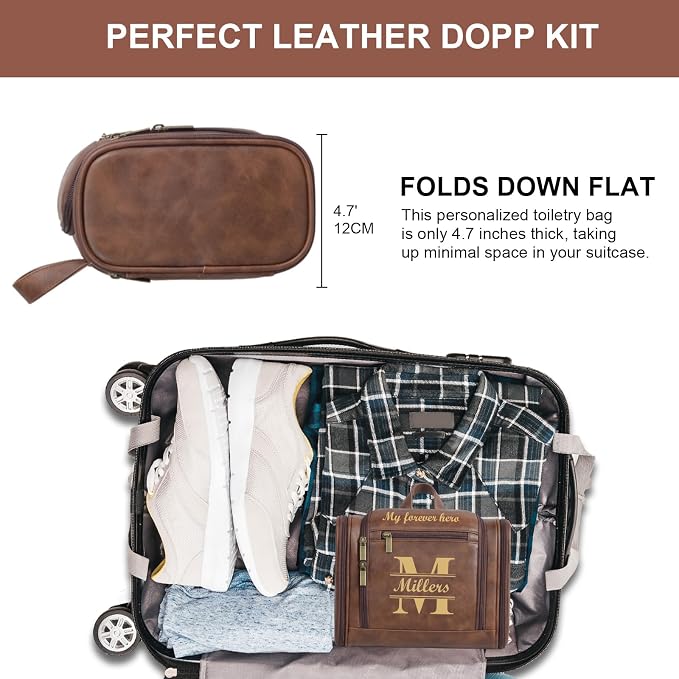Personalized Toiletry Bag For Men, Large Capacity Travel Doop Kit, Vintage Color PU Leather, Custom Name Initials, Gifts for Dad, Husband, Boyfriend, Groomsmen, Birthday (Style 4) - Image 6