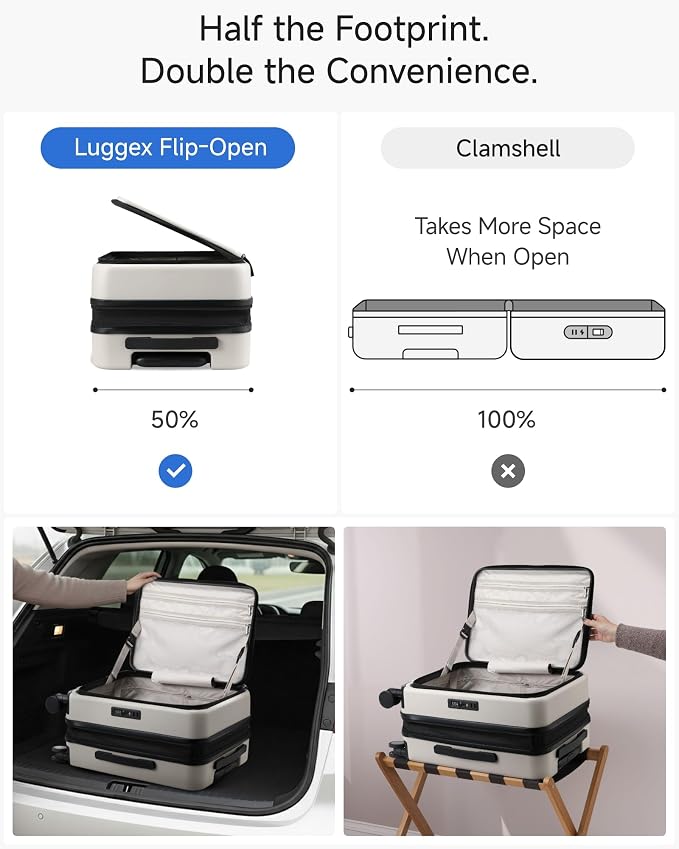 LUGGEX Carry On Luggage Top Opening, Expandable Polycarbonate Hard Shell Suitcase with Wheels (FX-Core, Beige, 20 Inch, 36L-41L) - Image 3