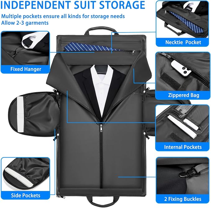 Leather Garment Bag，Convertible Garment Duffel Bag for Travel Mens Suit Bag 2 in 1 Waterproof Foldable Carry on Garment Bag with Shoulder Strap Weekender Bag with Shoe Pouch - Image 4