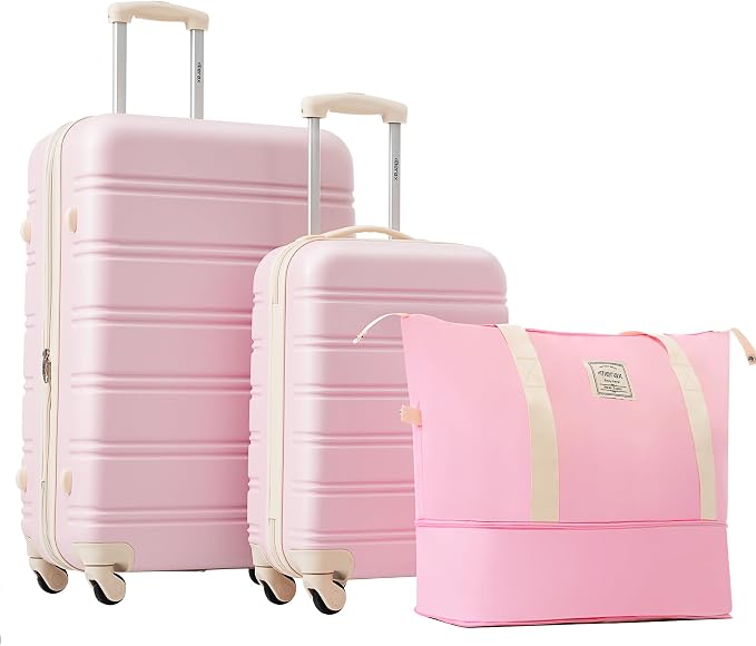 Merax Luggage Sets 2 Piece Expandable Hardside Luggage with Travel Bag Suitcase Set with Spinner Wheels(20+28+bag,Light Pink-1) by Merax
