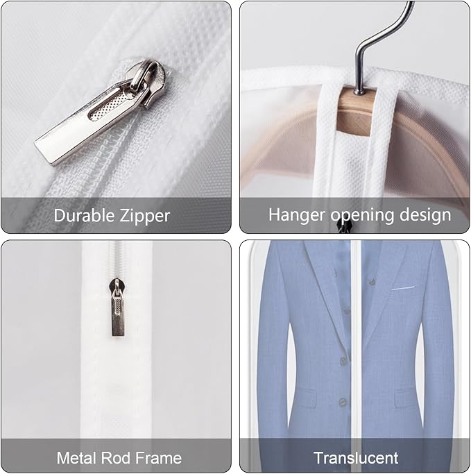 60 inches Garment Bags for Closet Storage with Zipper Translucent Garments Bag for Gowns Long, Dresses, Suit, Coat - Set of 20 [Upgraded Version] - Image 8