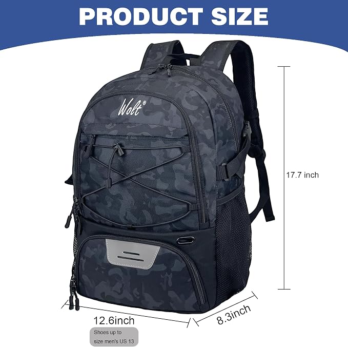 WOLT Basketball Backpack Large Sports Bag with Separate Ball Holder & Shoes Compartment, Best for Basketball, Soccer,Gym - Image 2