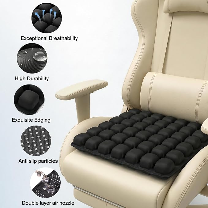 Sondour Travel Cushion Airplane Seat,Airplane Cushion for Long Flight,Press-Type Inflatable Wheelchair Seat Cushion,42 Airbags for Car,Office,Stadium,Ergonomic Comfort Support Pressure Relief-Black - Image 4