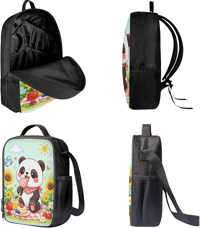 Forchrinse Cartoon Panda Backpack with Lunch Box Cute Backpacks Back to School for Girls 8 to 12 Kids Lunchbox Pencil Case 17 Inch School Bag and Lunch Bag for Girls Primary Middle School - Image 5