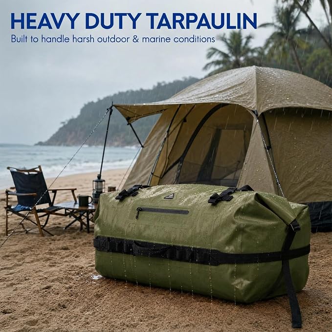 Haimont IPX7 Waterproof Roll-Top Dry Duffel Backpack | 60L/90L Sizes, 500D Tarpaulin, Welded Seams, Mesh Pockets, Boating & Kayaking - Image 3