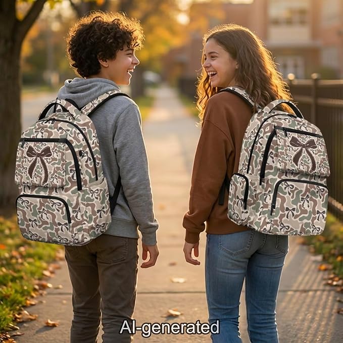 Duck Camo Bow Kids 4 Piece Backpack Set, 17 Inch School Backpack with Lunch Bag, Pencil Case and Water Bottle Holder, Lightweight Durable School Bag for Daily Use - Image 2