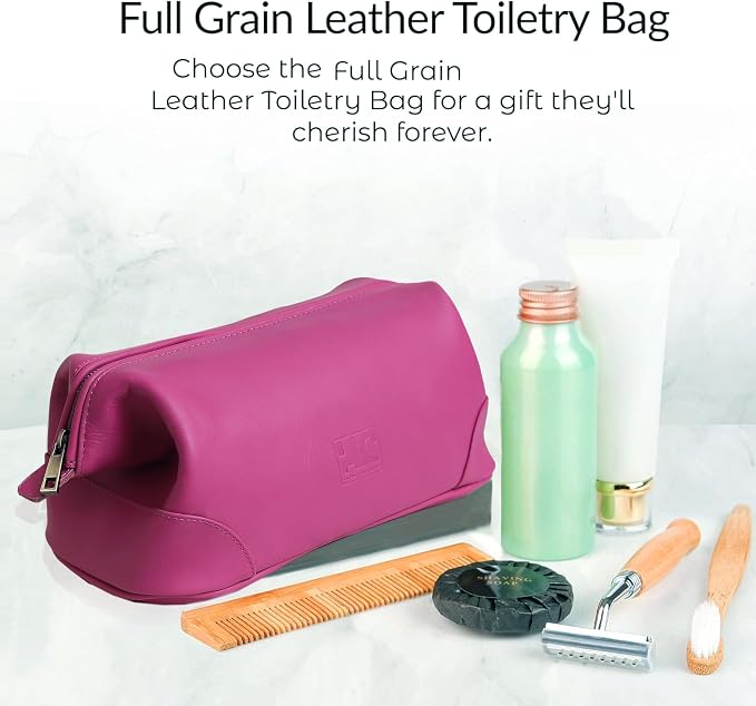 HLC Leather Toiletry Bag for Men Best Gift Premium Genuine Dopp Kit Shaving Kit Organizer Travel Kit Pouch Bag 10 inch Size (Pink) - Image 6