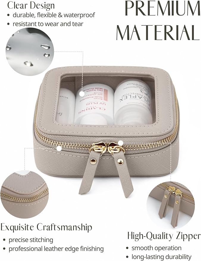 Popvibe Clear Makeup Bag Travel Cosmetic Case Transparent Toiletry Bag with Zipper, Portable Make Up Organizer Traveling Compact Car Bag for Essentials, Stone, Mini - Image 2