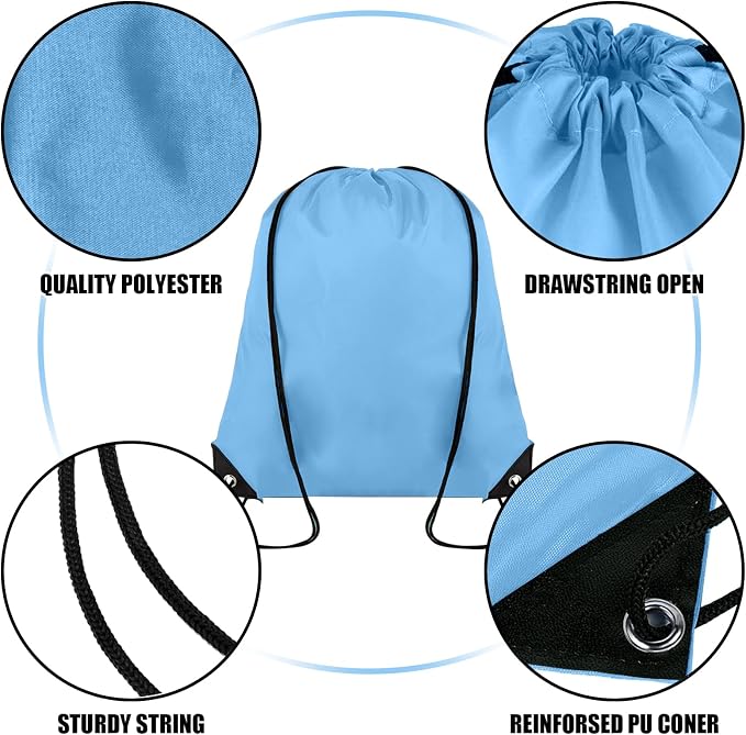 Grneric 40 Pieces Drawstring Backpack Bulk Cinch Sackpack Ployster Drawstring Bags for Gym Party Trip(Sky Blue) - Image 2
