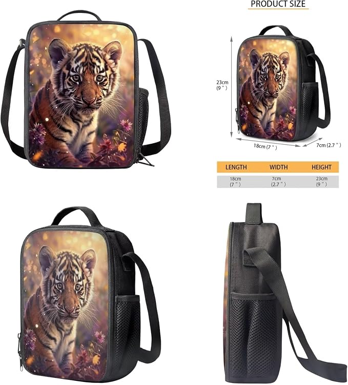 Tiger Backpack for Kids Girls Backpack with Lunch Box Water Bottle Carrier and Canvas Pencil Pouch 4PCS Set Cute Bookbag with Compartments 17 inch Sturdy School Bag with Side Pocket for Boys - Image 5