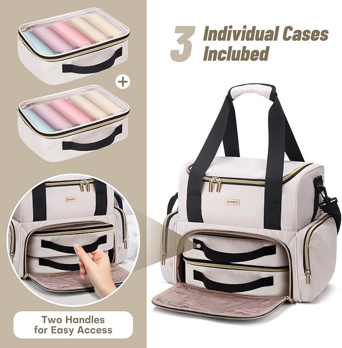 BAFAMYE Large Makeup Cosmetic Bag with 2 Removable Case, Double Layer Travel Makeup Organizer Case, travel Toiletry Bag For Women - Image 3