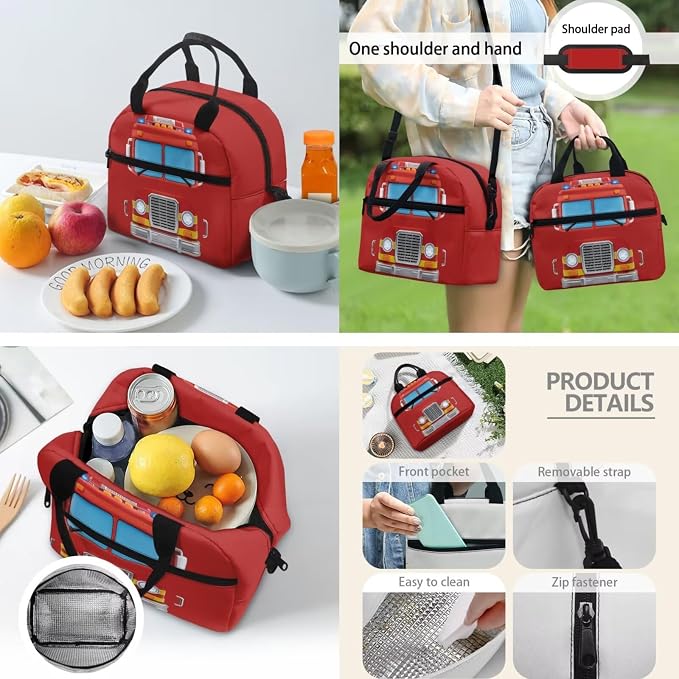 Kids 4 Piece Fire Truck Backpack Set of Thermal Lunch Box Pencil Box Water Bottle Holder, Lightweight School Book Bag, Kids Boys Daypack Everyday Pack for School - Image 4