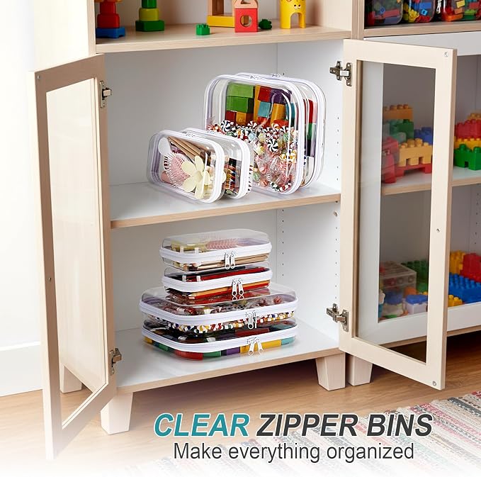 Sanwuta 6 Pcs Clear Hard Zipper Case Plastic Zipper Pouches Transparent Makeup Bag Pencil Case Pouches Toiletry Diaper Bag for Travel Toy Storage Organizer Bins(Clear,Two Sizes) - Image 7
