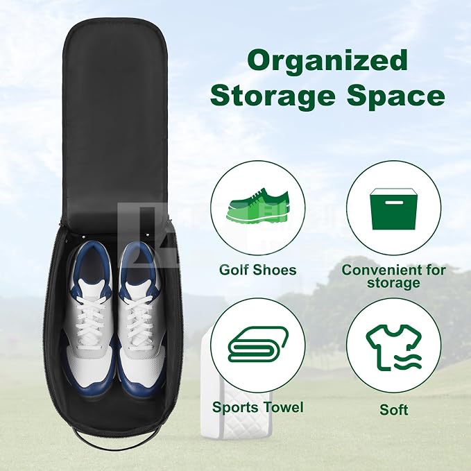 Premium PU Leather Golf Shoe Bag for Men & Women,Lightweight Golf Shoes Organizer with Smooth Full-Zip Opening, Travel Golf Shoe Bag with Handle (White) - Image 5