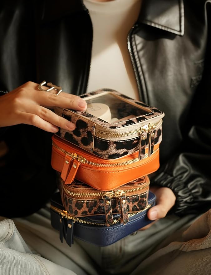 Small Makeup Bag Clear Mini Pouch Cosmetic Case Travel Leopard Make Up Bag for Purse Accessories Cheetah Print Travel Clear Case for Car Essentials Women Cute Leather Little Cosmetic Pouch with Zipper - Image 7