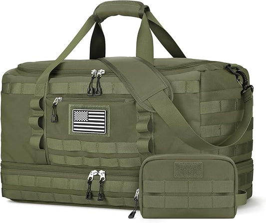 Travel Bag for Men Women, Gym Bag & Tactical Duffle Bags for Travel, Carry on with Toiletry Bag and Shoe Compartment, Weekender Overnight Trip with Wet Pocket for Workout Medical, Green by ETRONIK
