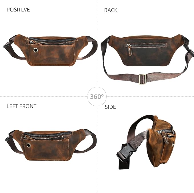 Water Resistant Canvas + Leather Hiking Riding Travel Fanny Waist Pack Small Phone Pouch For Men Women FB811-29 (W-8138-Brown) - Image 4