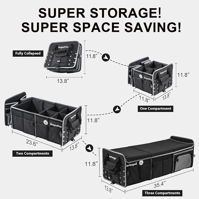 Bold Color Block Trunk Organizer | 95L, 35"x13.8"x11.8" | Dedicated Shoe Storage & 26L Ice Pack | Foldable for SUV/Car/Jeep | Stylish Gift & Essential Car Accessories for Drivers - Black-X212 - Image 4