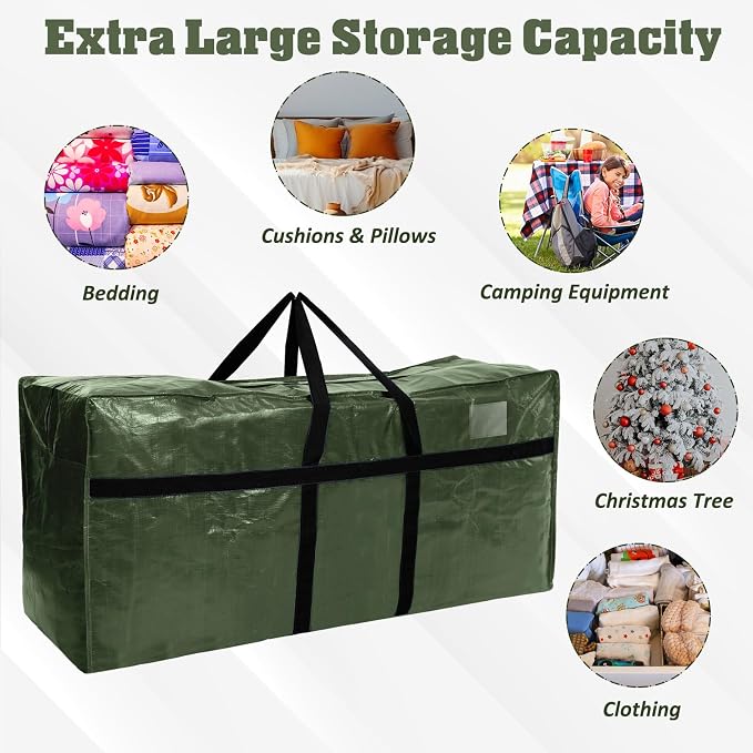 Windyun 4 Pack 177 Gallon Extra Large Moving Bags XXL Heavy Duty Storage Bag with Strong Zipper Handle Jumbo Big Tote Box Foldable for College Dorm Travel Clothes Duffle Blanket Pillow(Army Green) - Image 4