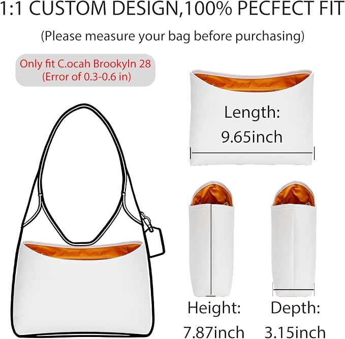 Dupont Paper Brooklyn 28 Bag Insert, Lightweight Purse Organizer for Coach Brooklyn 28 Shoulder Bags, Handbag Inner Divider Shaper with Elastic Cup Holder Smooth Zipper,White&Honey - Image 2