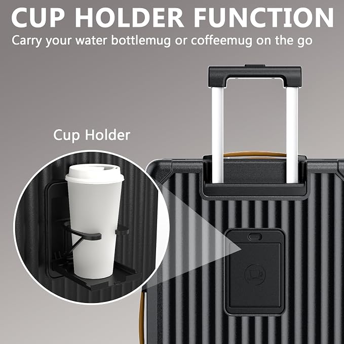 Joyway 20in Carry On Luggage with Cup Holder and USB Port, 25% Expandable Capacity, Smart Suitcase with Anti Slip Wheels and Backpack, Perfect for Men and Women 3 Piece Set Black - Image 2