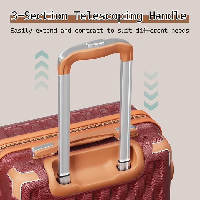 Melalenia Suitcase Sets 6 Piece Hard Shell Carry on Luggage with Spinner Wheels and TSA Lock, Lightweight Travel Backpack for Women, Men, Red Brown - Image 8