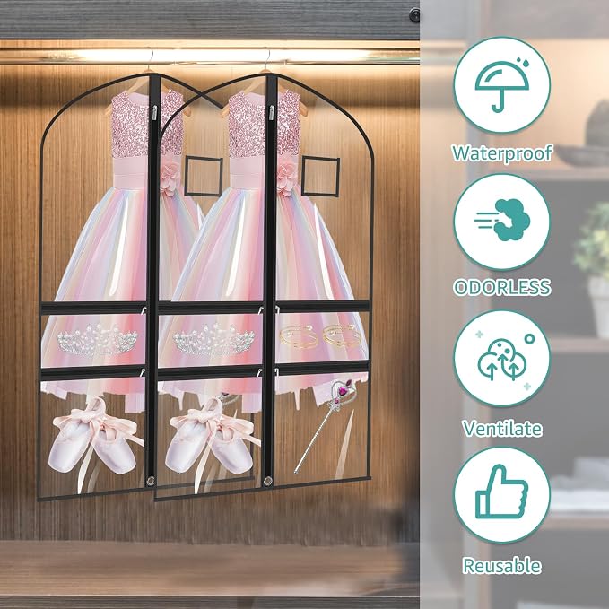 8 Pack Clear Garment Bags for Dance Costumes,40 Inch Transparent Dance Costume Bag with 4 Zipper Pockets & ID Window,Waterproof Hanging Garment Bag for Competition,Recital,Travel - Image 6