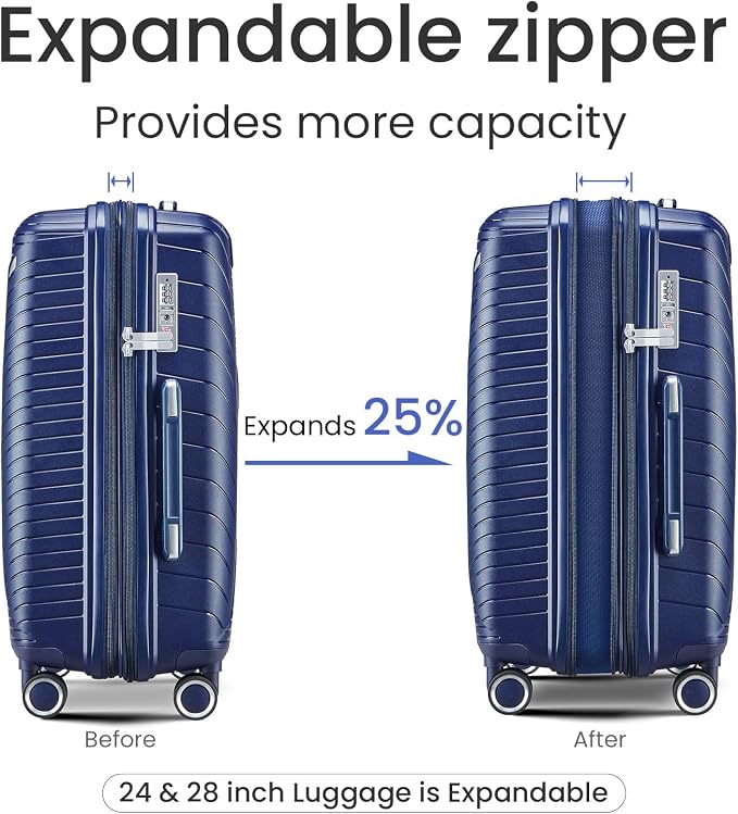 Merax Luggage 4 Piece Set Hardside Expandable Suitcase Set with Case,Travel Luggagewith Spinner Wheels,Airplane Approved Carry On Luggage Sets,Navy Blue1,14/20/24/28 - Image 4