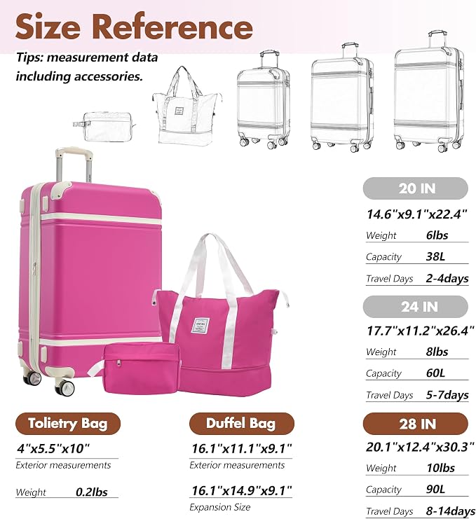 Merax 28 Inch Checked Luggage, Expandable Suitcase with Spinner Wheels, Hard Shell Vintage Luggage Set with TSA Lock(Pink) - Image 2
