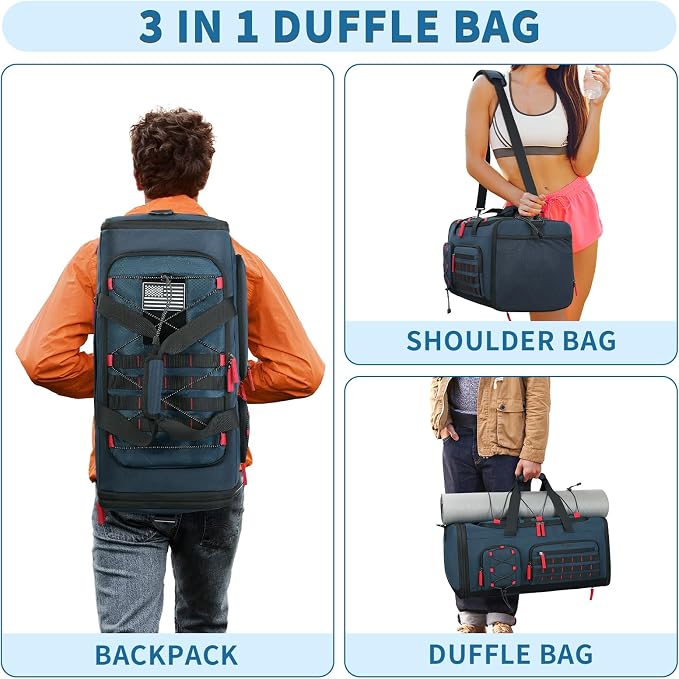 Bosstin Gym Bag for Men & Women,45L Travel Duffle Sports Duffel Bag Gym Weekender Overnight Backpack with Shoe Compartment (Blue) - Image 5
