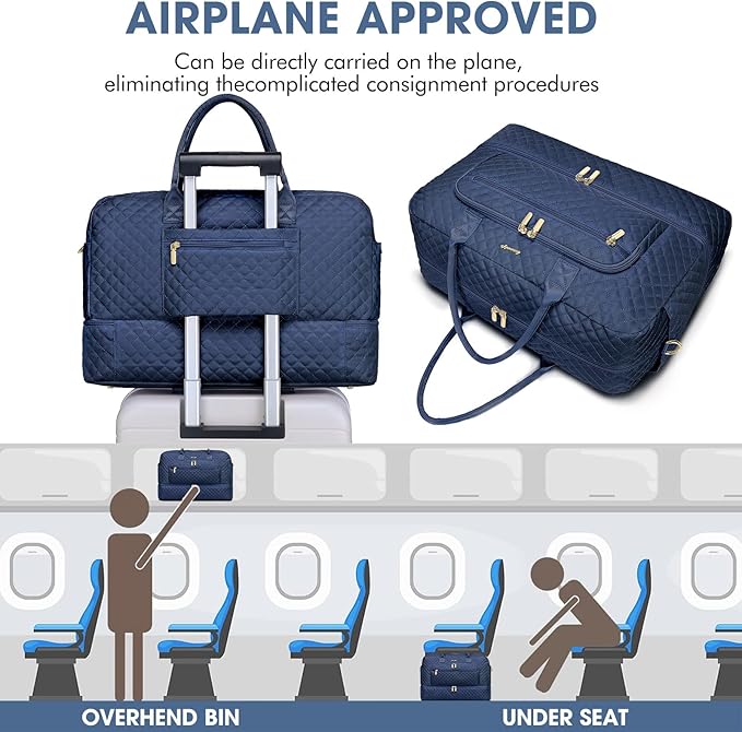 Large Women Travel Duffle Bag - Carry on Overnight Bag Weekend Travel Duffel Tote Bag Yoga Gym Bag with Wet Pocket Toiletry Weekender Overnight Bag for Travel Business Trips Sport Hospital Navy - Image 5