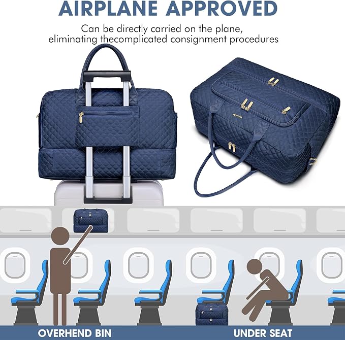 Travel Duffle Bag Weekender for Women - 38L Carry-On Overnight Bag Personal Item Bag with Shoe Compartment & Wet Pocket Weekend Tote Bags with Toiletry Bag Hospital Bags for Labor and Delivery Navy - Image 5