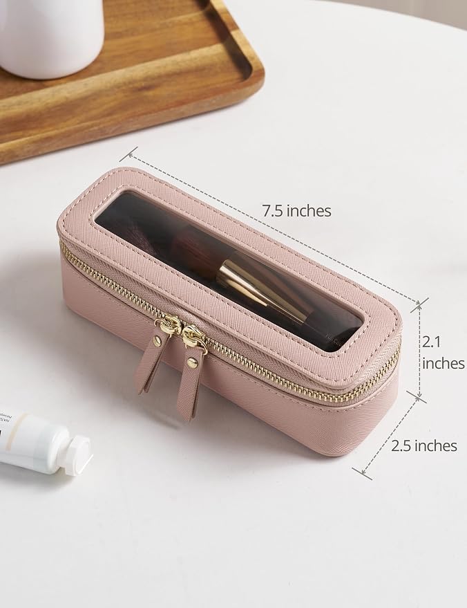 Popvibe Makeup Brush Travel Case Slim Makeup Bag for Women Clear Cosmetic Bag Cute Makeup Case Pink Toiletry Bag for Traveling Transparent Car Makeup Bag Aesthetic Makeup Brush Bag - Image 5
