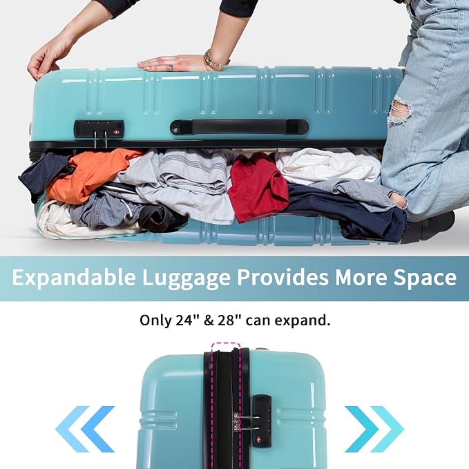 Merax Luggage Sets 3 Piece, Hardside Suitcase Set with Spinner Wheels | Lightweight Expandable Gradient Color Luggage 20+24+28 IN,Gradient Blue - Image 3