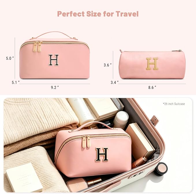 BOYATU Personalized Travel Makeup Bag: 3-in-1 Cosmetic Bag Gift for Women | Initial Make up Bag Organizer - Custom Letters A-Z - Flat Open Portable Toiletry Bag for Birthday Graduation Anniversary - Image 8