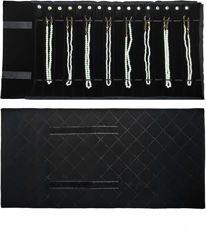 Travel Necklace Organizer, Tangle Free Jewelry Case, 16 Slots | Foldable,LightWeight Compact, Velvet Lining Jewelry Storage Bag for Chain Bracelet, Gift for Women Girls,Black Diamond by SCIKHEFT